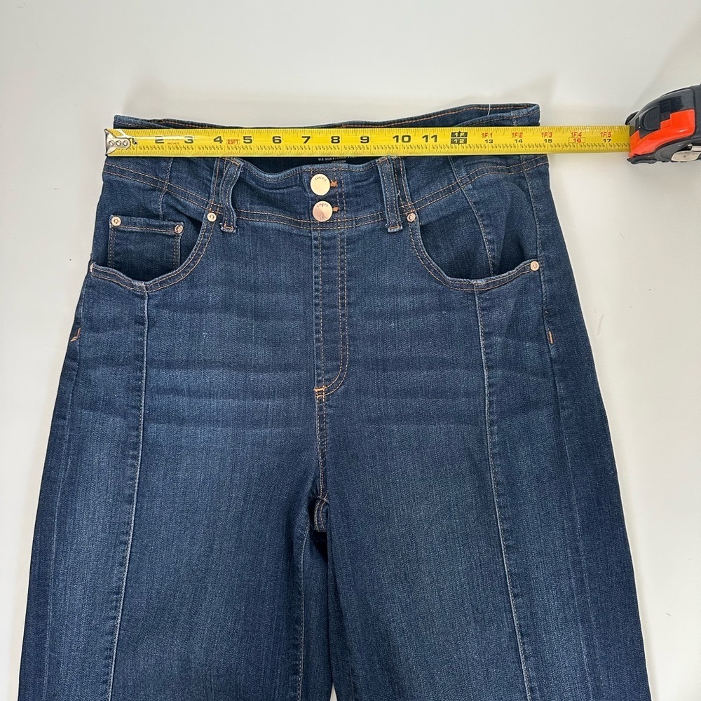 Chico's Dark Blue Flare Jeans on ware leg size 6 - Picture 4 of 14
